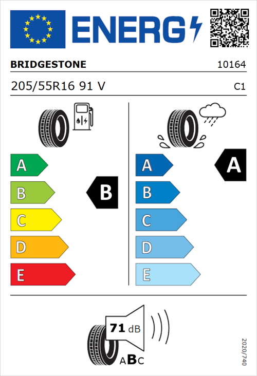 Tyre Label for Bridgestone Turanza T005 205/55R16 91V