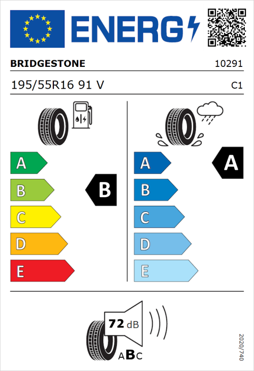 Tyre Label for Bridgestone Turanza T005 195/55R16 91V