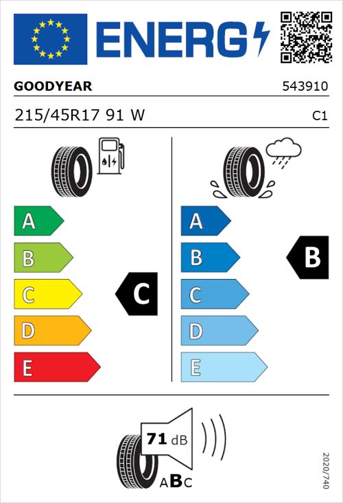 Tyre Label for Goodyear Eagle F1 Asymmetric 3 215/45R17 91W