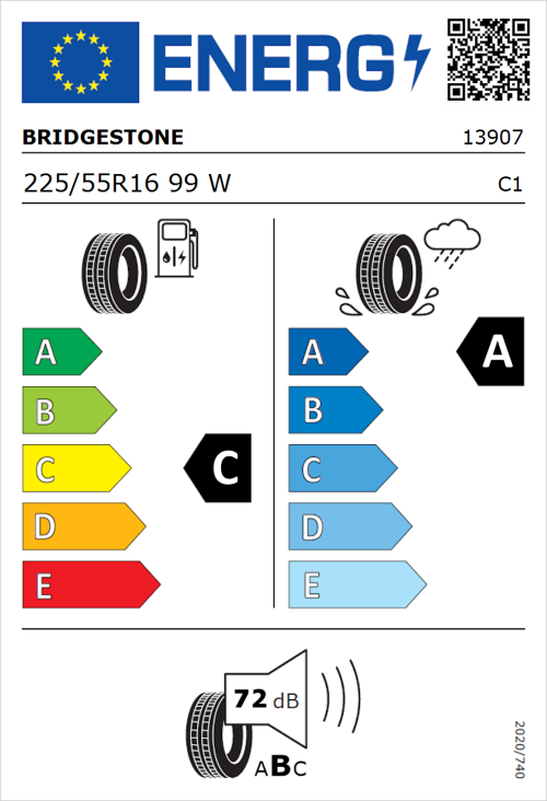 Tyre Label for Bridgestone Turanza T005 225/55R16 99W