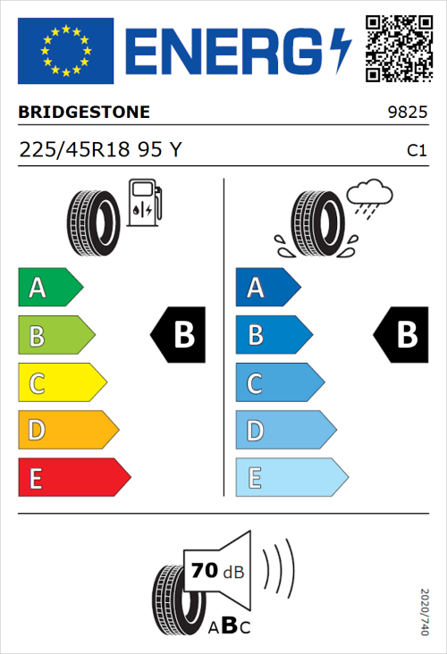 Tyre Label for Bridgestone Turanza T005 225/45R18 95Y