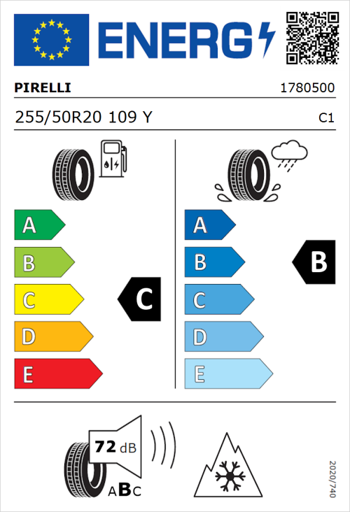 Tyre Label for Pirelli Scorpion Zero 255/50R20 109Y