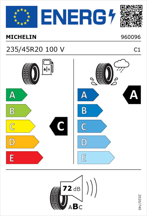 Tyre Label for Michelin Pilot Sport 4 SUV 235/45R20 100V