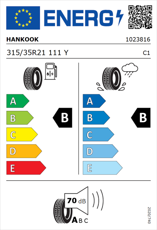 Tyre Label for Hankook Ventus S1 evo3 SUV Runflat (K127C) 315/35R21 111Y