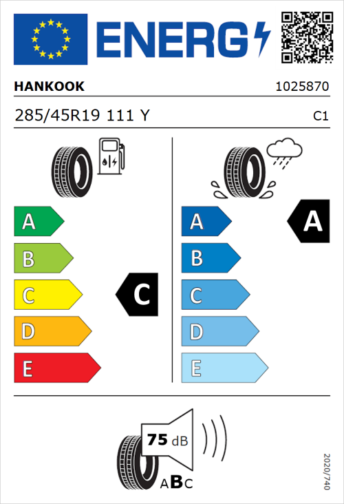 Tyre Label for Hankook Ventus S1 evo3 SUV (K127A) 285/45R19 111Y