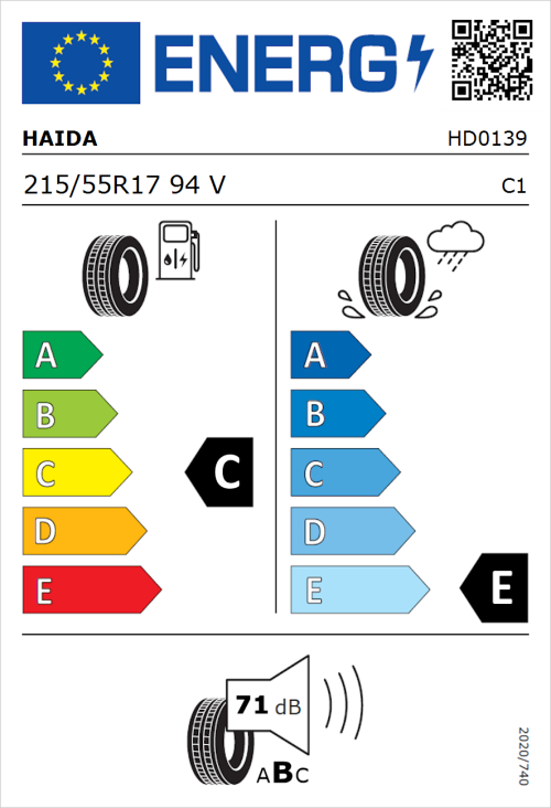 Tyre Label for Haida HD668 215/55R17 94V