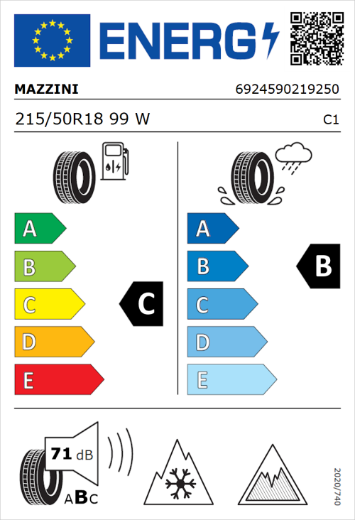 Tyre Label for Mazzini Versat-AS8 215/50R18 99W