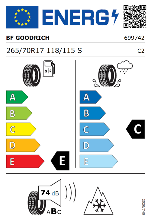 Tyre Label for BF Goodrich All-Terrain T/A KO3 265/70R17 118/115S