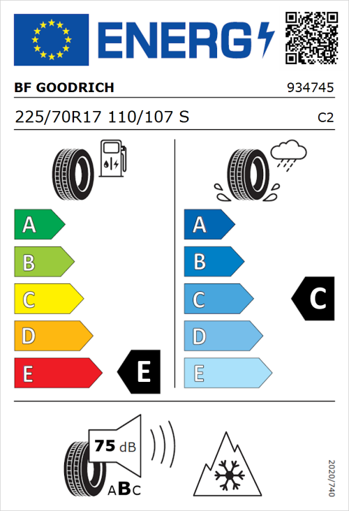Tyre Label for BF Goodrich All-Terrain T/A KO3 225/70R17 110/107S
